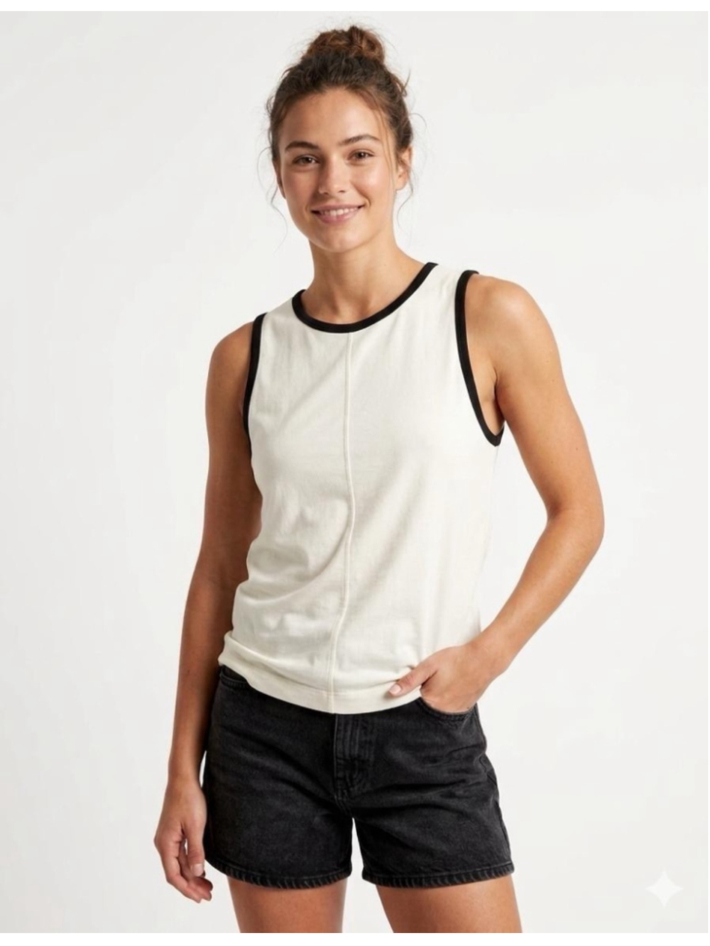 Women's Cream Tank Top with Black Trim Size Small - 254